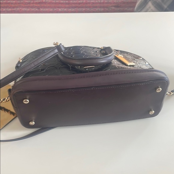 Coach Mini Sierra Satchel Black Patent Burgundy Leather Gold Hardware - Picture 11 of 12